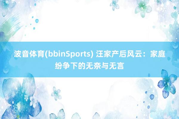 波音体育(bbinSports) 汪家产后风云：家庭纷争下的无奈与无言