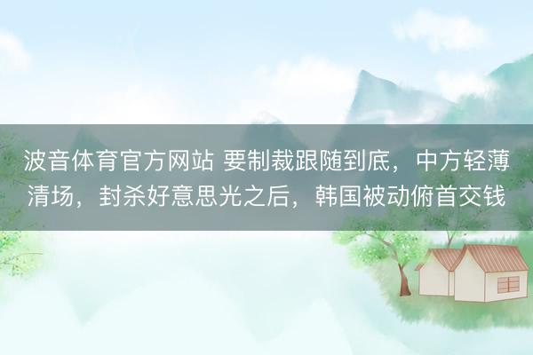 波音体育官方网站 要制裁跟随到底，中方轻薄清场，封杀好意思光之后，韩国被动俯首交钱